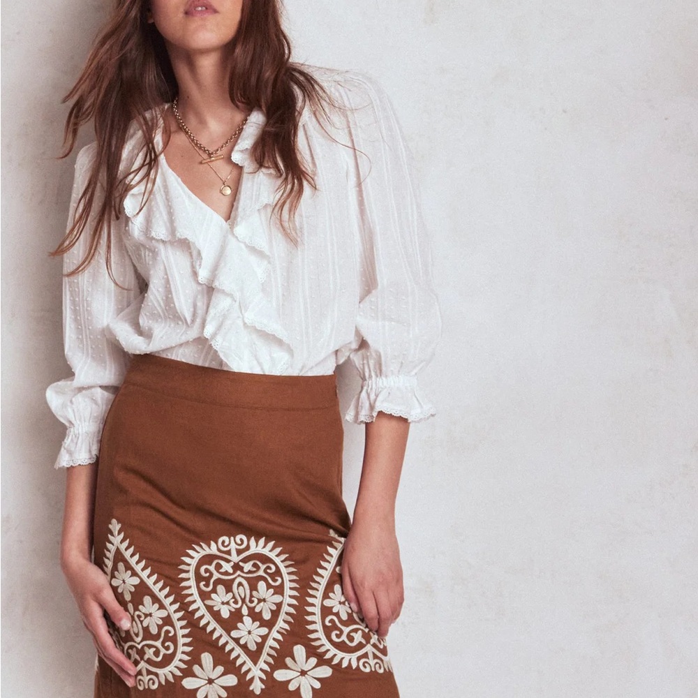 Boden Embroidered Linen Skirt 20/22 long NWT